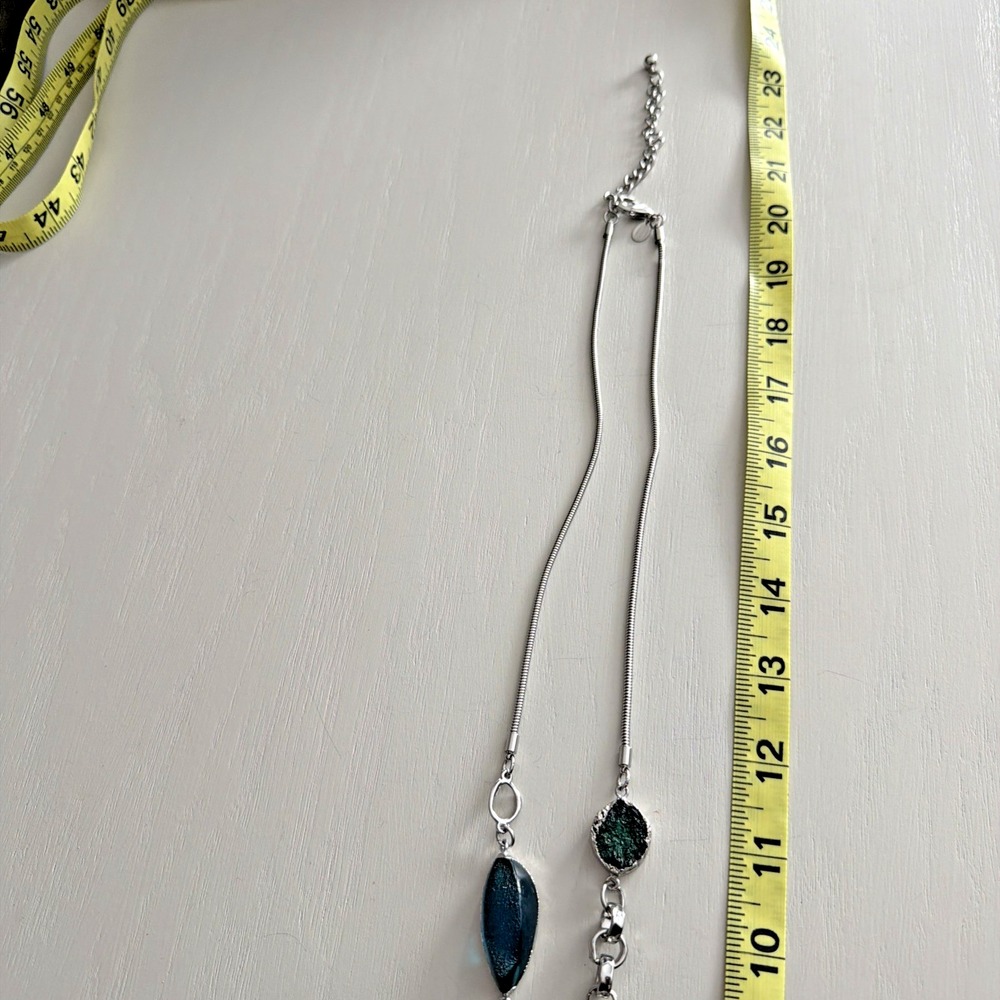 Chicos Blue And Green Stone And Silver Tone Metal Ring - Long Necklace 20-24" - Picture 11 of 11